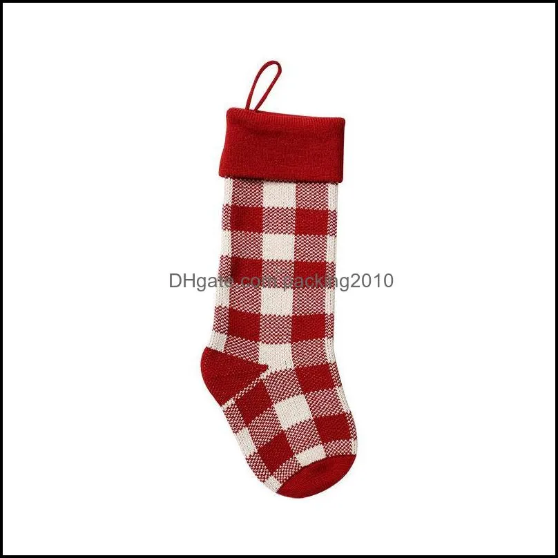 Knit Christmas Stockings  Check Christmas Stocking Plaid Xmas Socks Candy Gift Bag Indoor Christmas Decorations