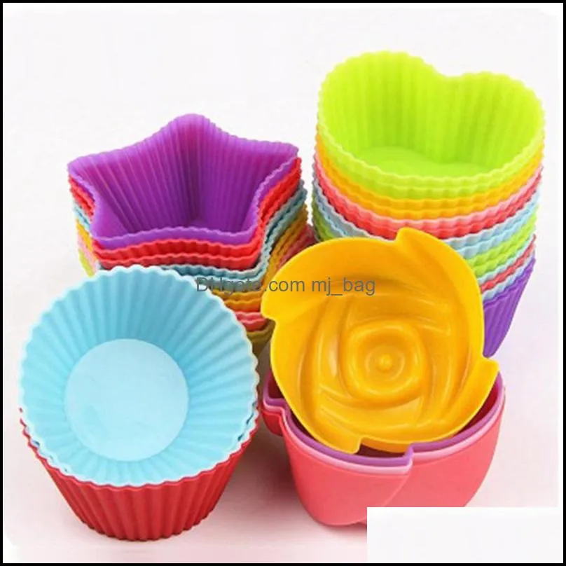 7cm Muffin Cake Mold Heart Star Flower Round Shape Cupcake Cup Heat Resistant Nonstick Silicone Soap Mould Reusable Baking Tool