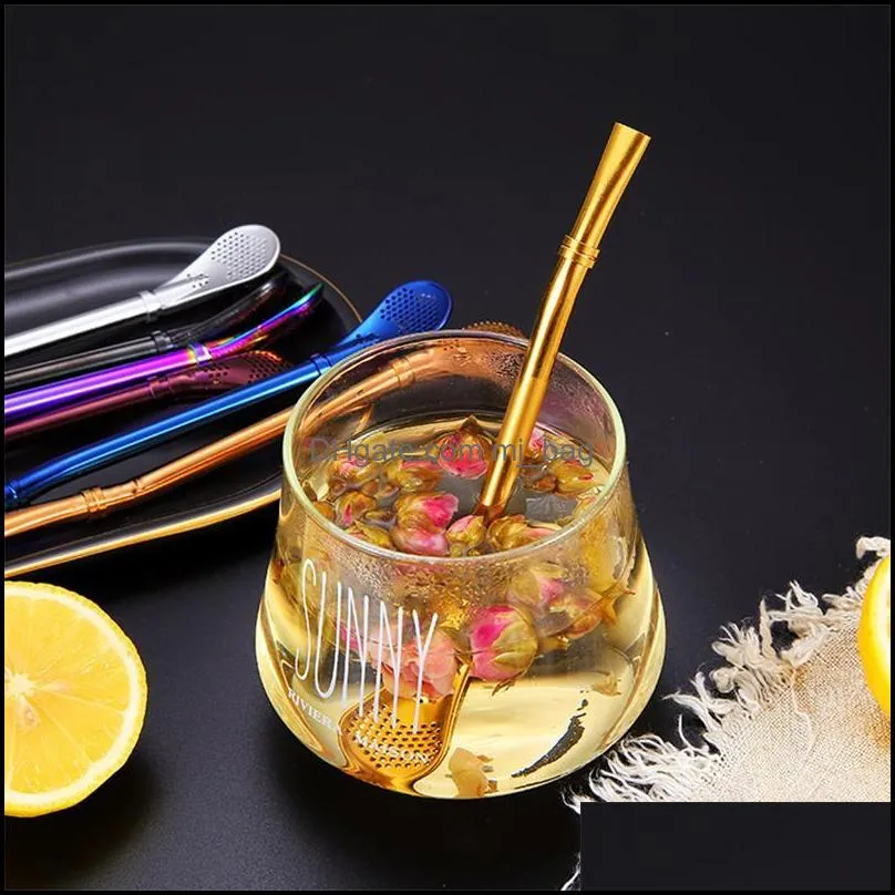 Filter Straw Spoon Eco-Friendly Stainless Steel Drinking Straws Tea Strainer Cocktail Shaker Coffee Bar Filtered Spoons