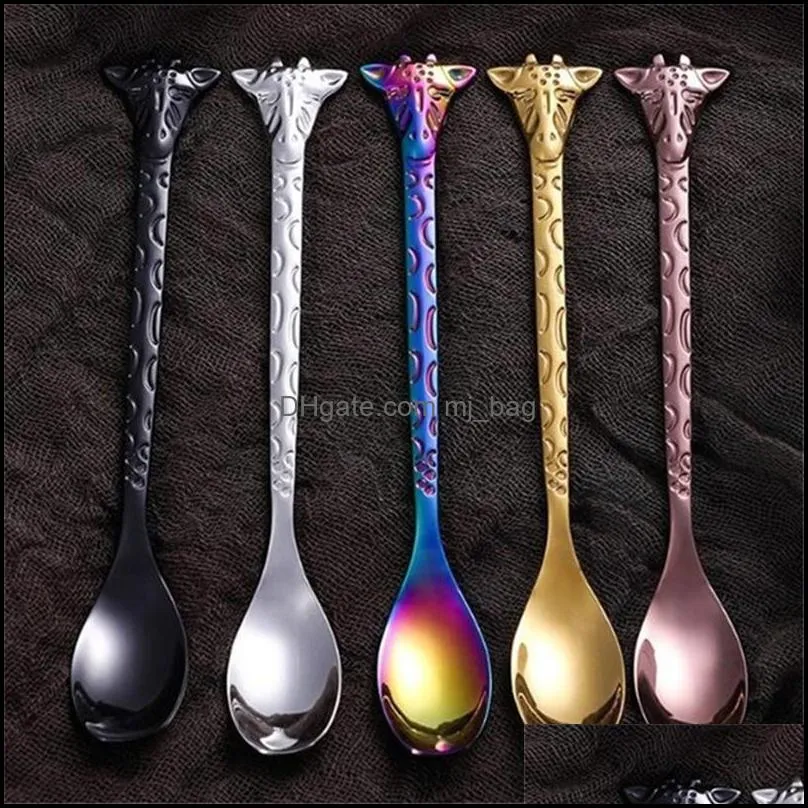 304 Stainless Steel Dessert Spoon Cartoon Giraffe Spoons Cake Ice Cream Coffee Stirring Spoon Kitchen Tableware Dining Teaspoon Tool