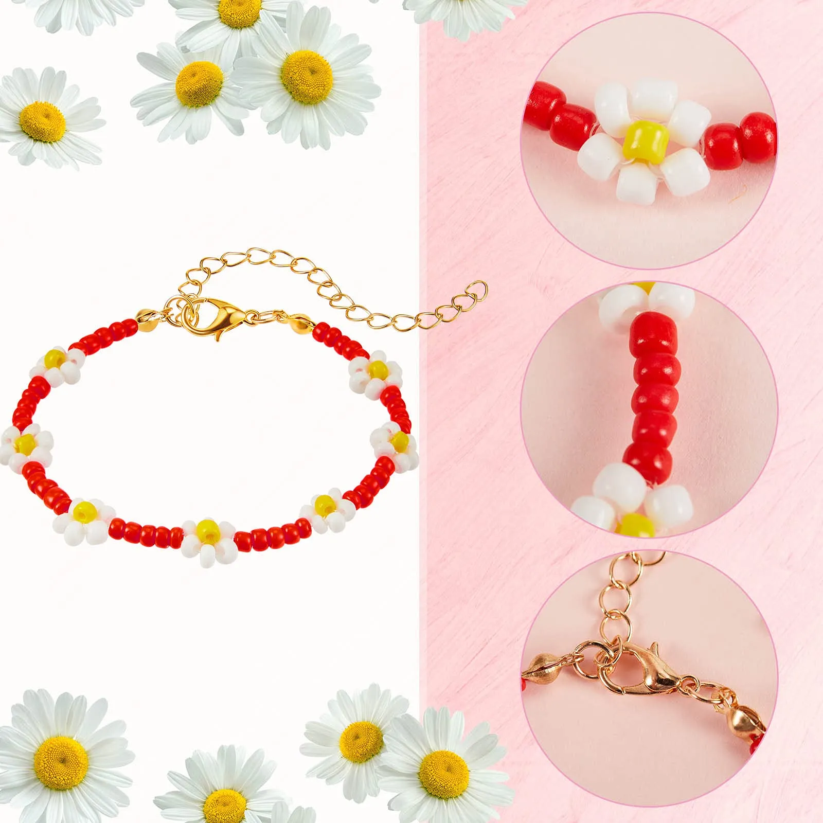 3ml colorful daisy flower bead bracelets y2k jewelry aesthetic bracelets anklet handmade beaded flower bracelets anklets boho beach summer braided string for women girls teen