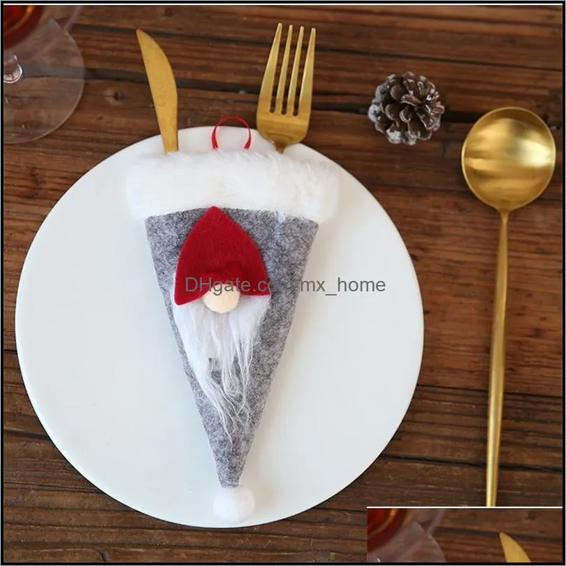 Santa Claus Hat Christmas New Year Pocket Fork Knife Cutlery Holder Bag Home Party Table Dinner Decoration Tableware