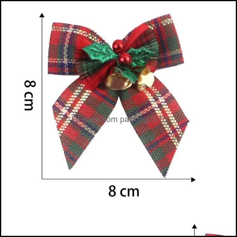 Delicate Bowknot Christmas Gift Bow with Bells DIY Bows Craft Christmas Tree Decoration Xmas Bow Tie 8*8cm