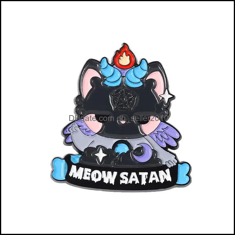 Animal Satan Enamel Pins Custom Cat Goat Brooches Lapel Badges Funny Quotes Jewelry Gift Kids Friends 6215 Q2