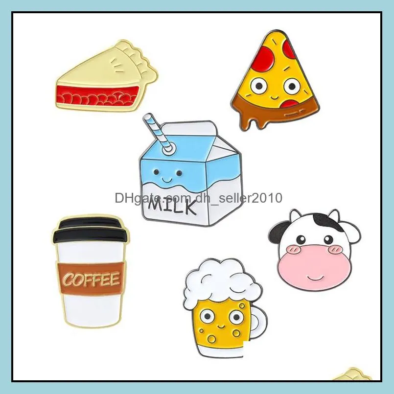 Customized Breakfast Custom Enamel Brooches Lovely Insignia For Girls Boy Cow Coffee Yogurt Pizza Sandwich Alloy Hard Bulk Enamel Pin 1083