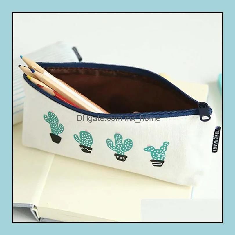 Fabric Canvas Cactus Pencil Case Cute School Pen Case Novelty Stationery Office Crayon Pencil Box Pen Bag Kawaii School Supplies