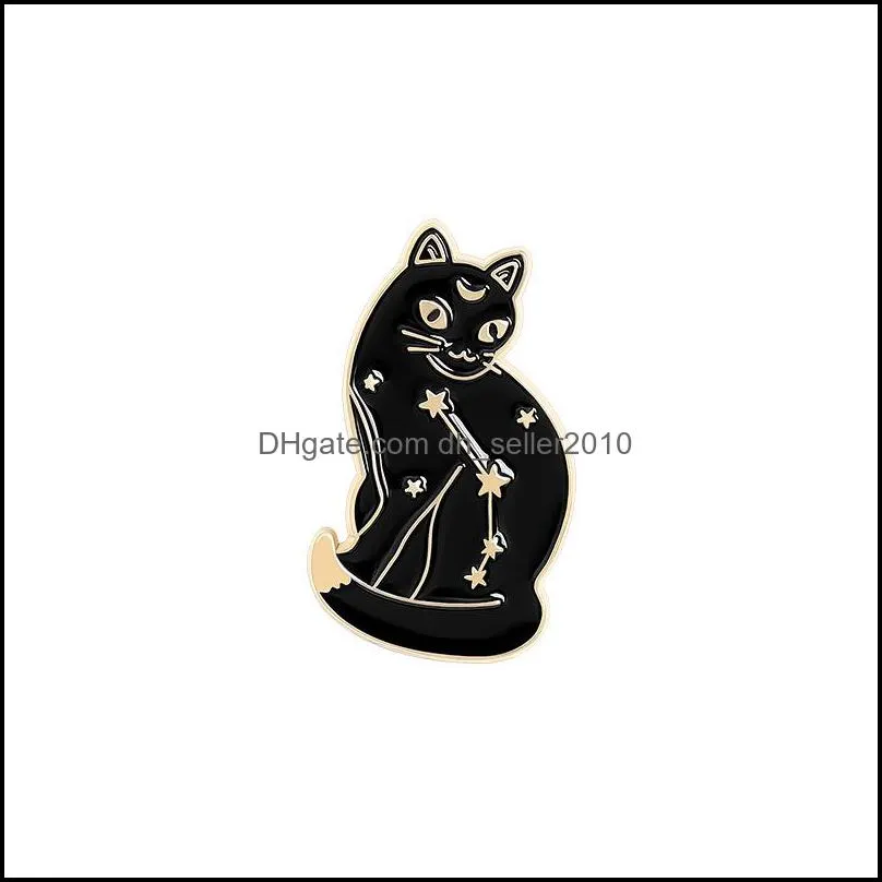 Magic Fantasy Cat Enamel Pins Colors Creative Witch Moon Cat Brooches For Kids Gift C3
