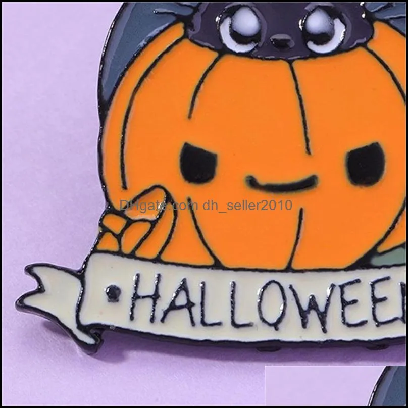 Happy Halloween Enamel Pin Custom Pumpkin Cat Brooches Lapel Pin Badge Jewelry 595 H1
