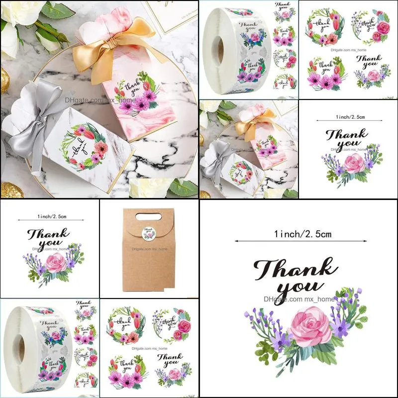 500pcs/roll Floral Thank You Stickers 1inch Round Flower Seal Label Handmade Scrapbooking Envelope Seal Stationery Sticker