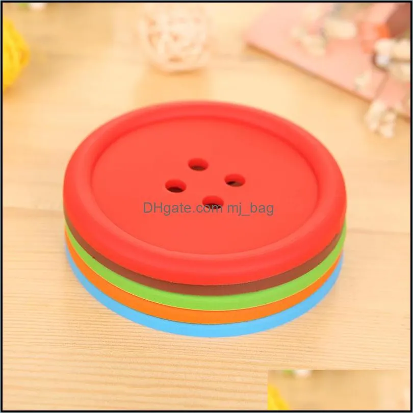 5 Colors Silicone Cup Mat Cute Colorful Button Cup Coaster Cushion Holder Drink Cup Placemat Mat Pads Coffee Pad