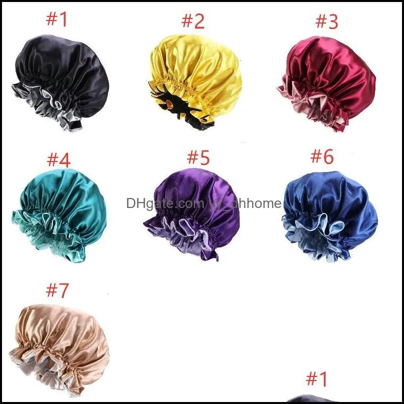 Satin Hair Bonnet Night Sleep Cap Women Shower Cap Female Silk Long Hair Chemsee picapy Cap Hat Bath Unisex Hair Bonnets