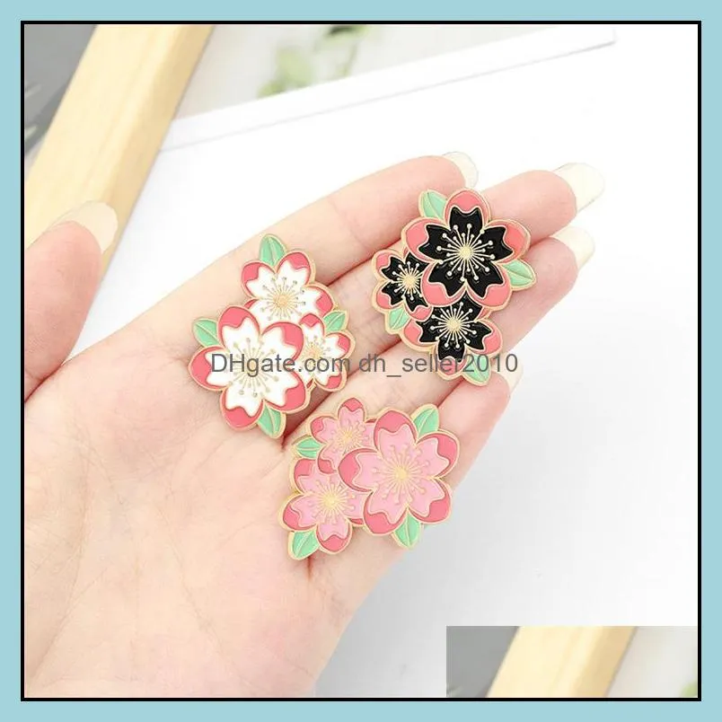 Customized Alloy Brooches Cartoon Cherry Blossoms Fashion Knapsack Dress Badge Simplicity Pink Flowers Accessories Paint Enamel Pins 1044