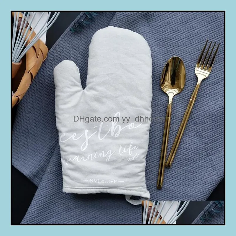 28cm Fashion Cotton Linen Oven Glove Heatproof Mitten Kitchen Cooking Microwave Oven Mitt Insulated Non-slip Glove Thickening