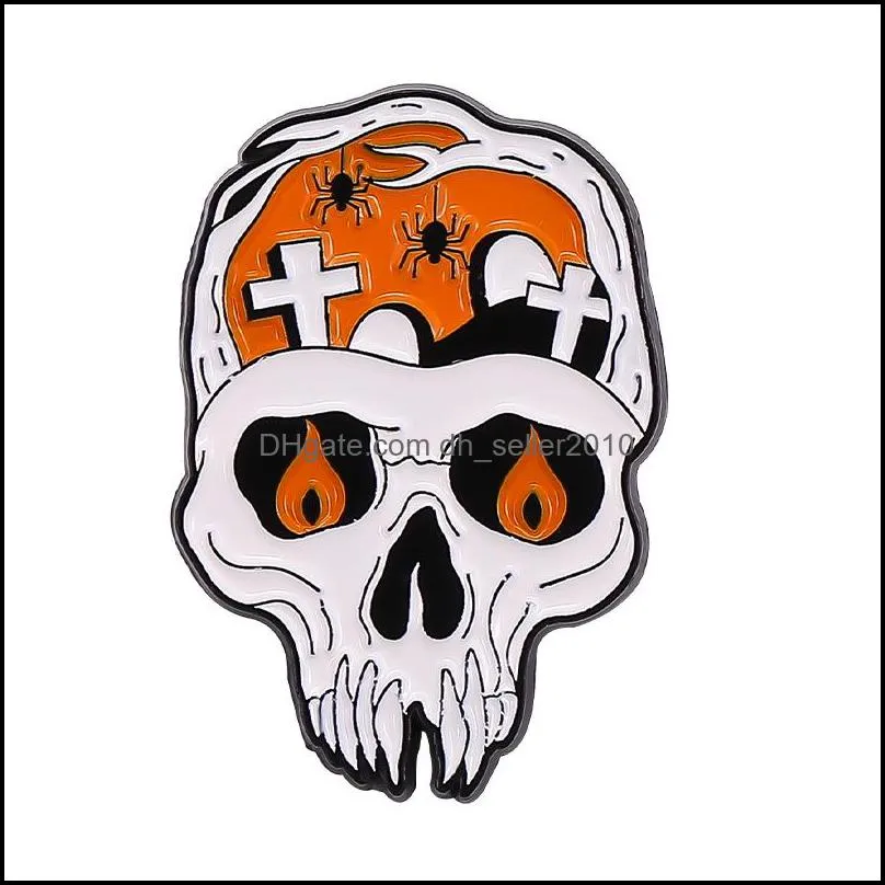 Halloween Enamel Brooch Pins Skeleton Spooky Pumpkin Brooches Badge Gothic Jewelry 1469 E3