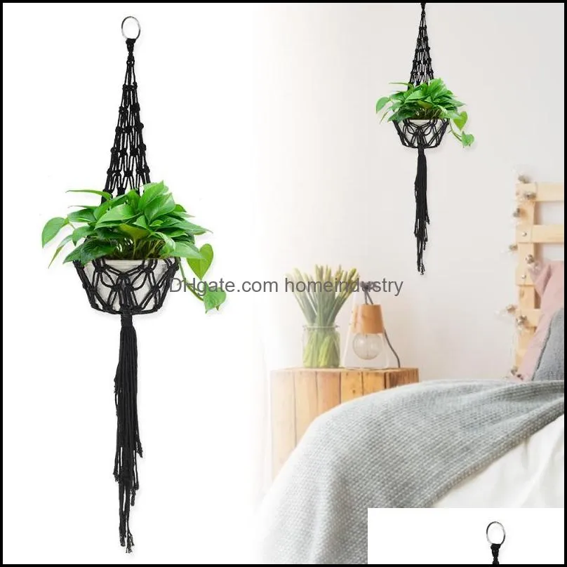 other garden supplies handmade flower pot net bag braided home vintage decor plant hanging basket knotted rope hanger tray