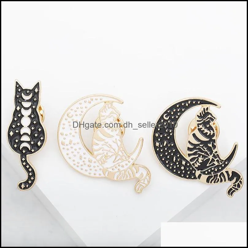 Punk Pin Brooch Kitty Series Versatile  Interest Enamel Lapel Badge Cat On The Moon Simplicity Insignia Lady Halloween 1 7zj K2B