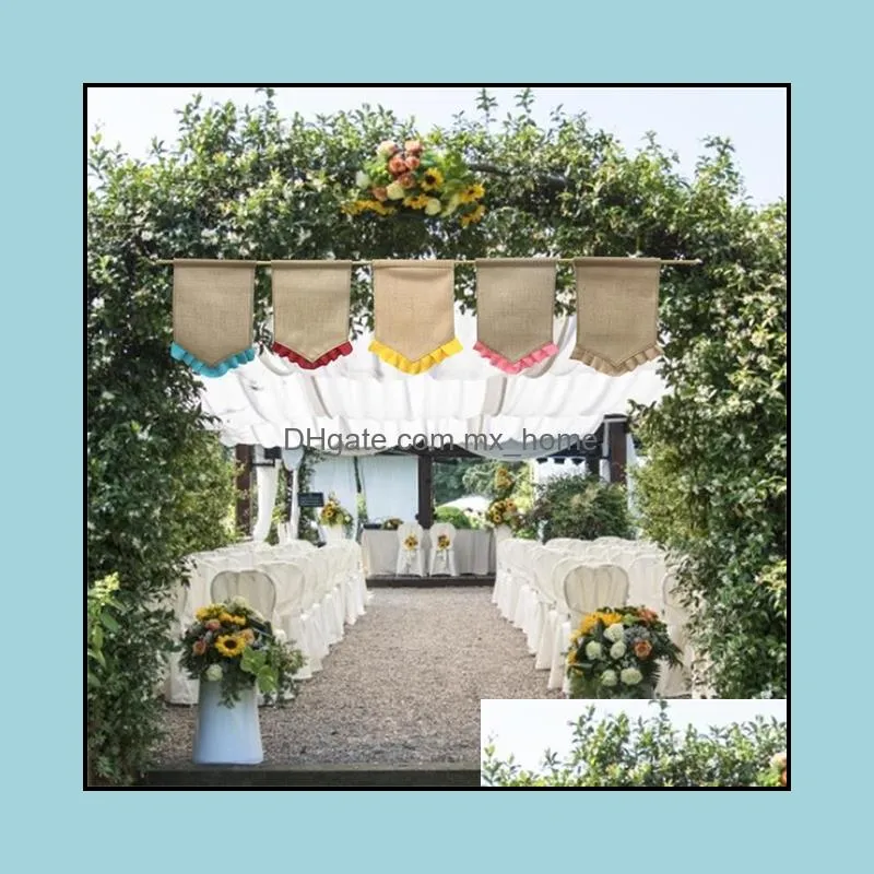 Colorful Jute Ruffle Burlap Garden Flags 31*46cm DIY Jute Linen Yard Flag House Decoration Hanging Flag