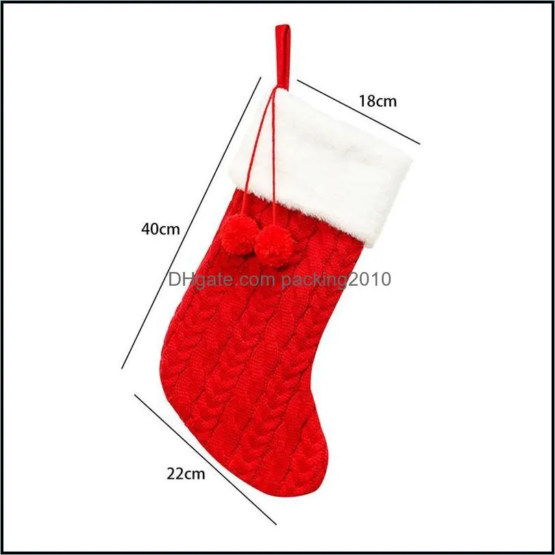 Christmas Stockings Knitted Wool Plush Cuff Stockings Gift Bag Candy Bags Christmas Tree Hanging Ornaments Xmas Party Decoration