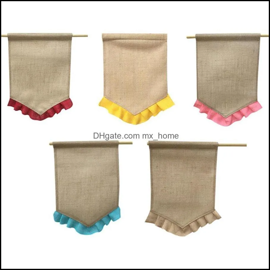 Colorful Jute Ruffle Burlap Garden Flags 31*46cm DIY Jute Linen Yard Flag House Decoration Hanging Flag