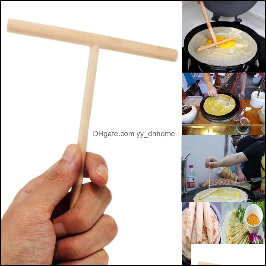 T Shape Crepe Maker Pancake Batter Wooden Spreader Stick Home Kitchen Tool Wooden Spreader Stick DIY Restaurant Supplies