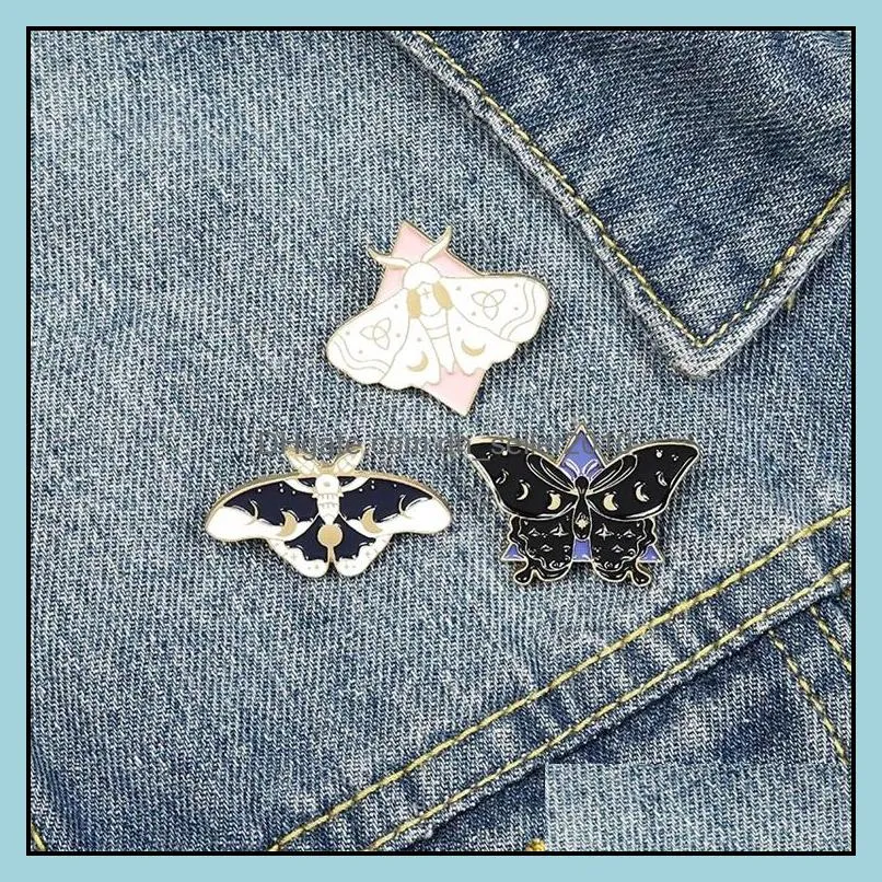 Customized Butterfly Bulk Enamel Pins Starry Sky Moon Creativity Jewelry Hard Brooches Women Enamel Brooch 1165 D3