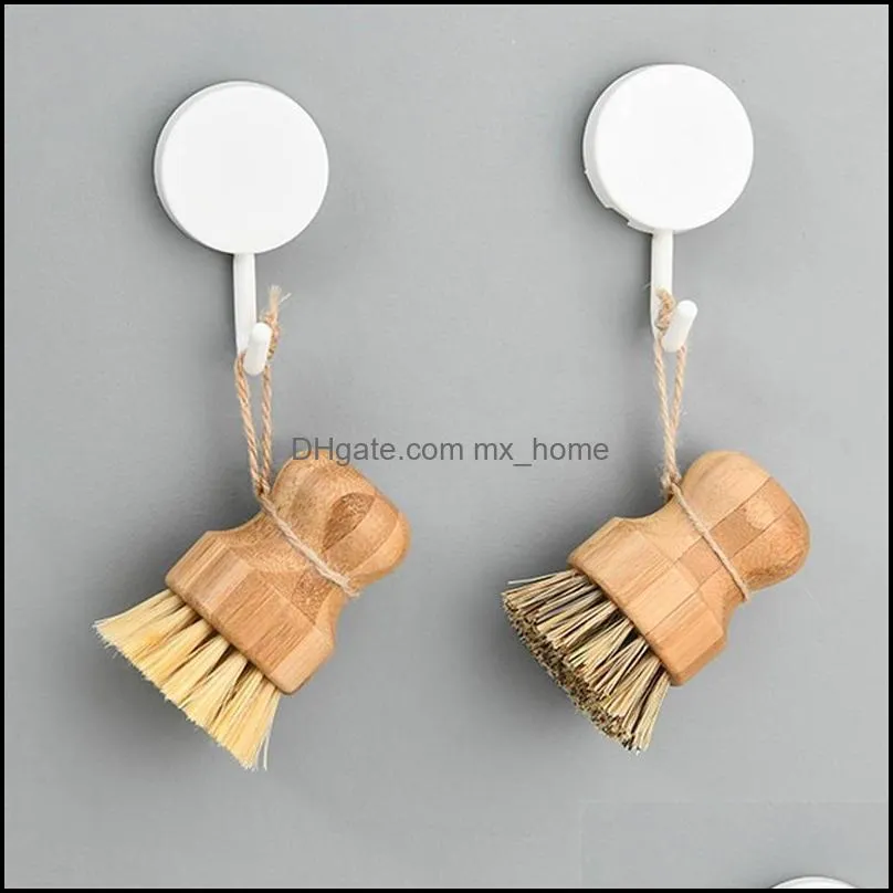 Palm Pot Brush Bamboo Sisal Round Mini Natural Scrub Brush Wet Cleaning Scrubber for Wash Dishes Pots Pans Vegetable Household Tools