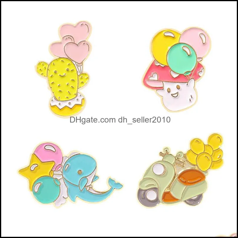 Customized Hard Enamel Pin Lovely Sweet Cactus And Motorcycle Brooch Balloon Corsage Scarf Buckle Metal Badges Enamel Jewelry 1011 D3