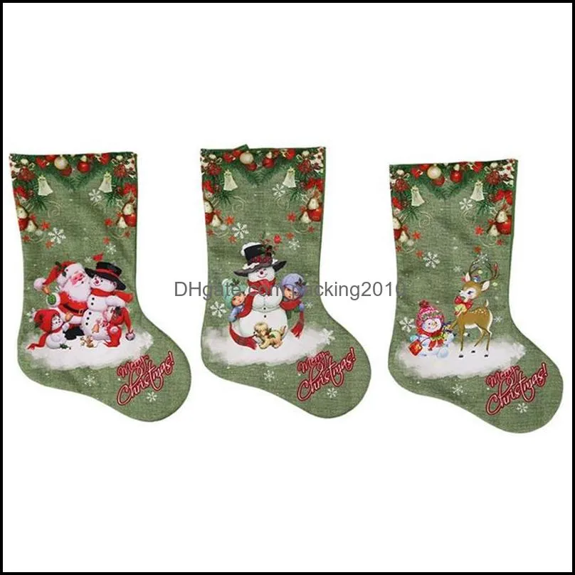 Green Christmas Big Sock Gift Bag Xmas Decoration Printed Christmas Socks Gift Candy Stockings Ornaments Children Gift Bag