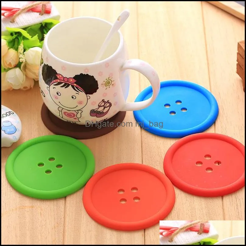 5 Colors Silicone Cup Mat Cute Colorful Button Cup Coaster Cushion Holder Drink Cup Placemat Mat Pads Coffee Pad