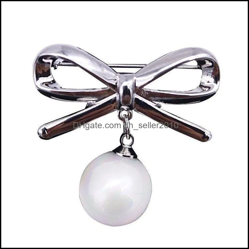 Artificial Shell Pearl Bowknot Brooch Lady Cardigan Horizontal Style Fashion Pin Accessories Simplicity Brooches Alloy 1 3xy P2