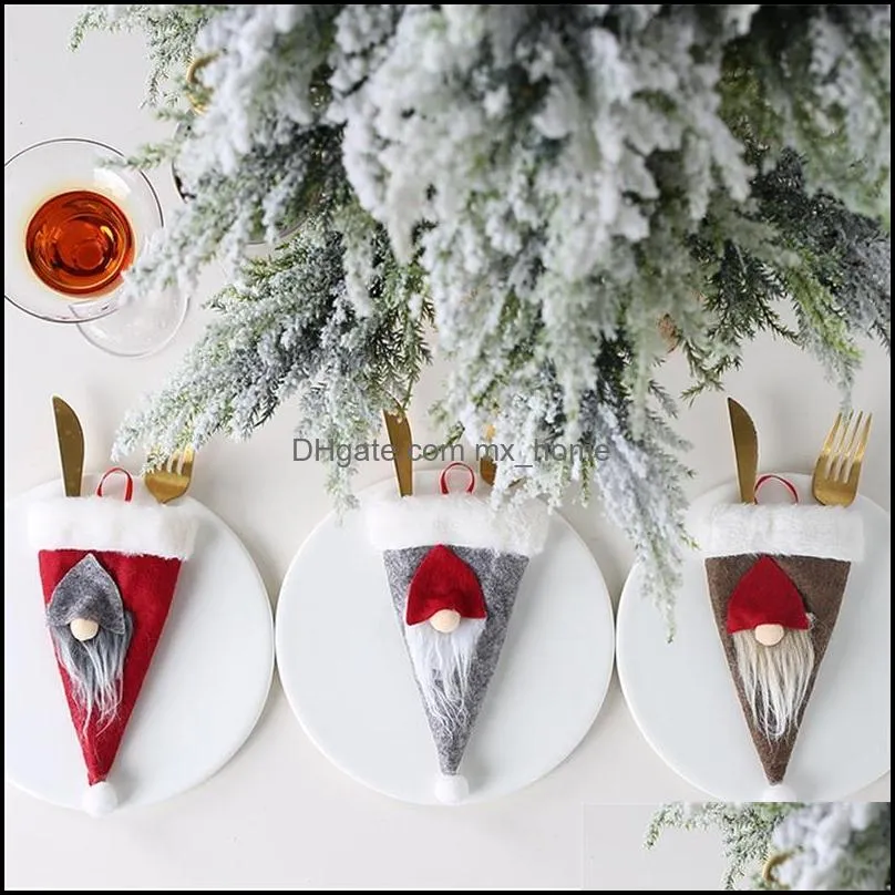 Santa Claus Hat Christmas New Year Pocket Fork Knife Cutlery Holder Bag Home Party Table Dinner Decoration Tableware