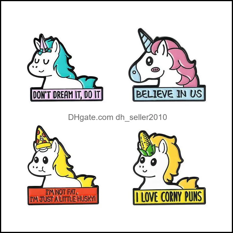 Horse Cartoon Animal Enamel Brooches Pin for Women Fashion Dress Coat Shirt Metal Funny Badges