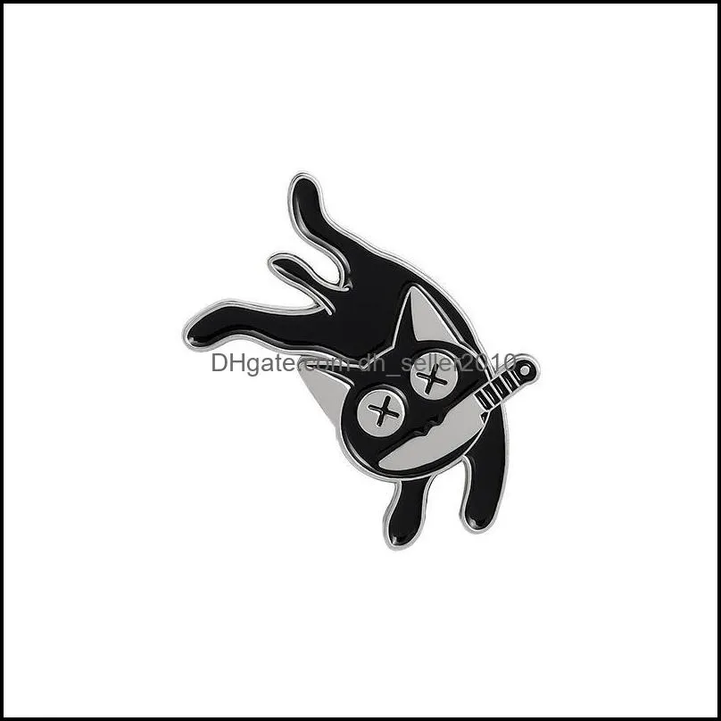 Black Cat Knife Punk Enamel Brooches Pin Women Girl Fashion Jewelry Metal Vintage Brooches Pins Badge Gift 6144 Q2
