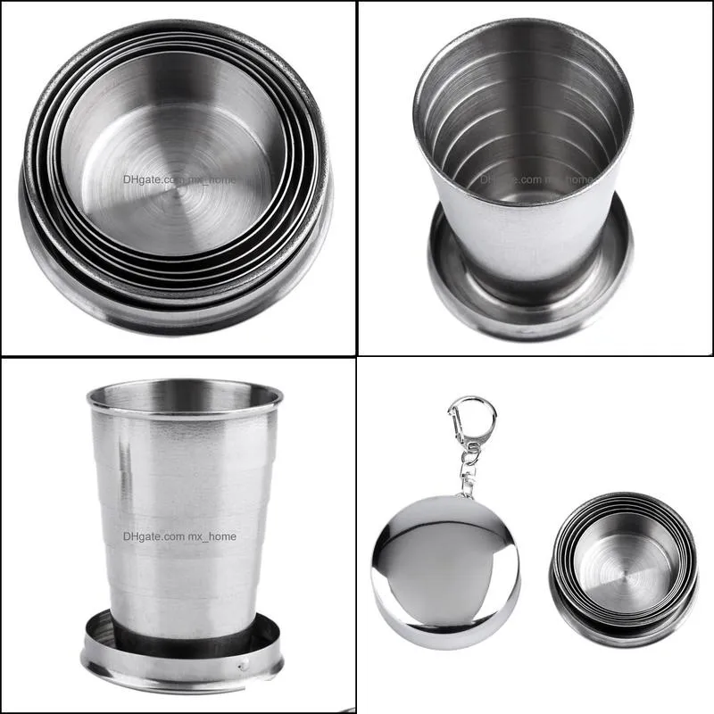 Wholesale 75ml Stainless Steel Portable Outdoor Travel Camping Folding Foldable Collapsible Cup Tea Cup Free Shipping