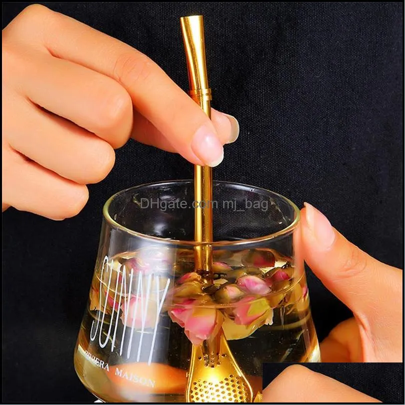 Filter Straw Spoon Eco-Friendly Stainless Steel Drinking Straws Tea Strainer Cocktail Shaker Coffee Bar Filtered Spoons