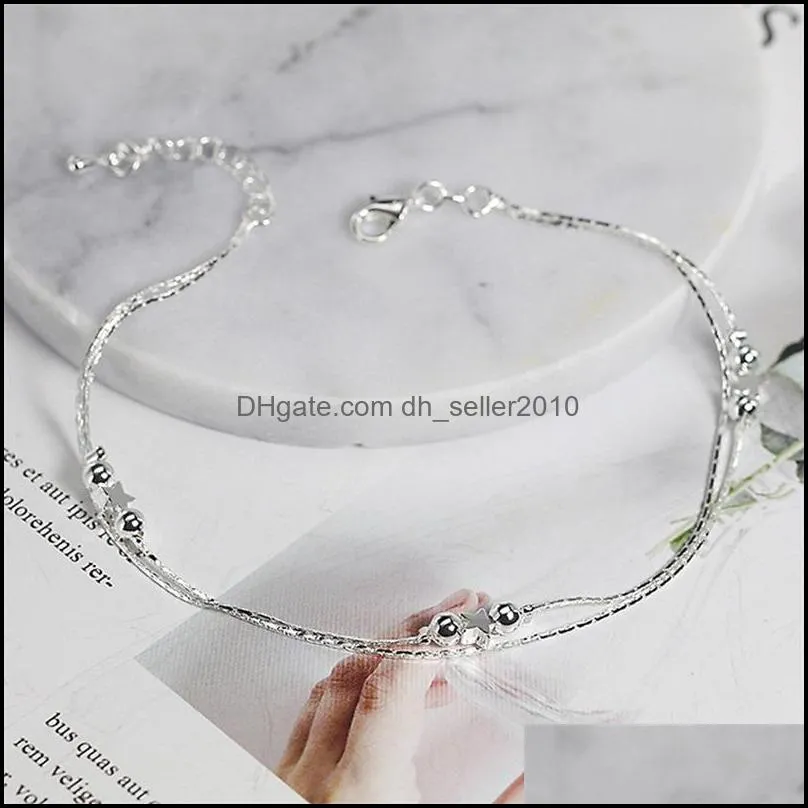 Multilayer Plated Silver Ankle Jewelry Love Heart Shaped Stars Small Bell Fashion Men Women Anklets Bracelets Retro 3yh J2B