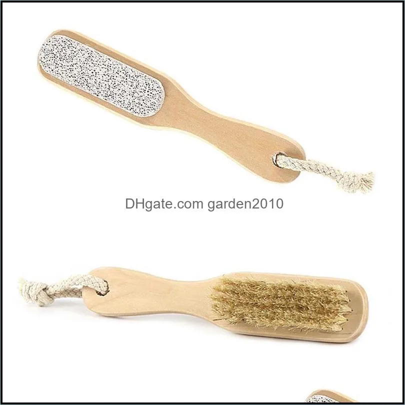 2 in 1 Cleaning Brushes Natural Body Foot Exfoliating SPA Brush Double Side with Nature Pumice Stone Soft Bristle Brush
