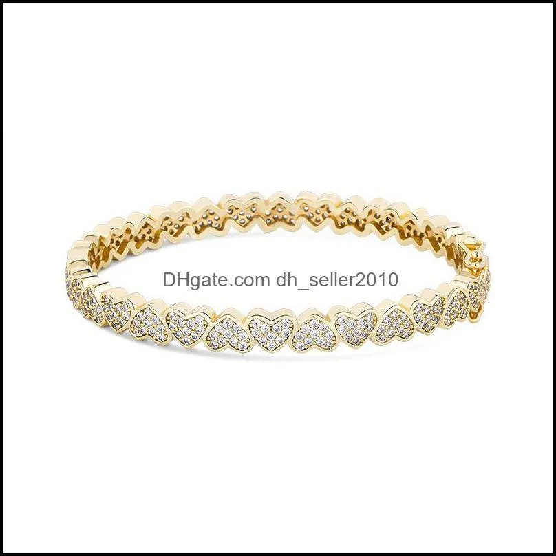 Hip Hop Women Bangles Fashion 18K Gold Rhodium Plated Small Hearts Bangles Luxury Bling Zircon Love Bangles 3484 Q2