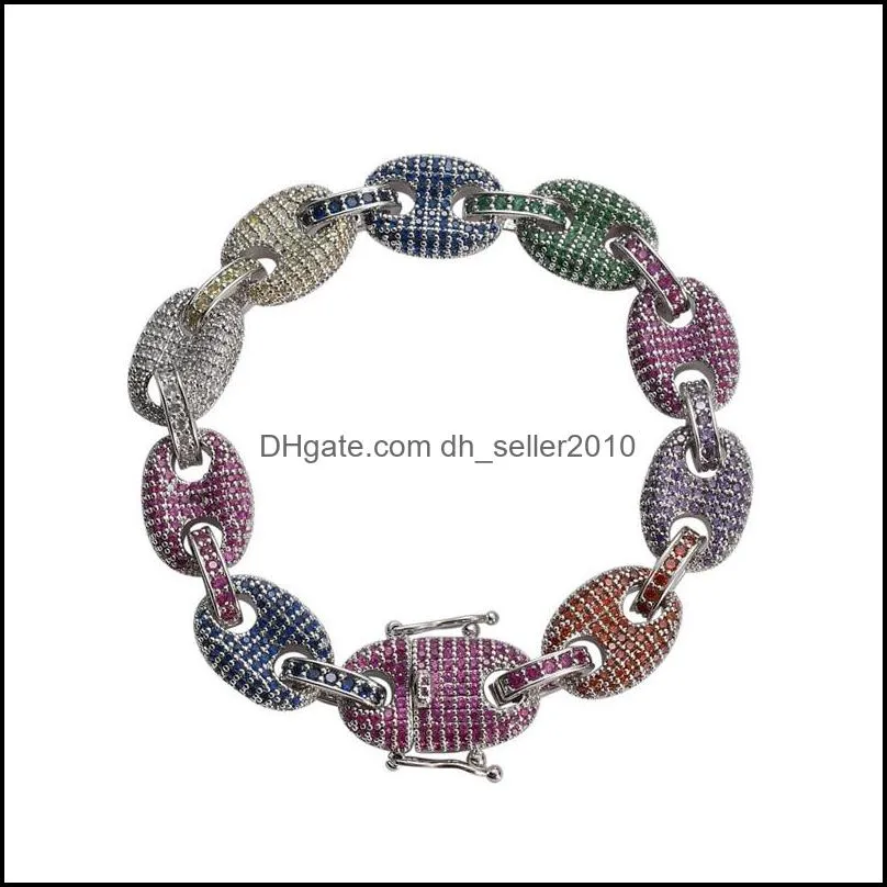 Hip Hop Bracelets Exquisite Bling Multicolor Zircon Bracelets Fashion Men 18K Gold Plated Button Chain Bracelets Jewelry 3477 Q2