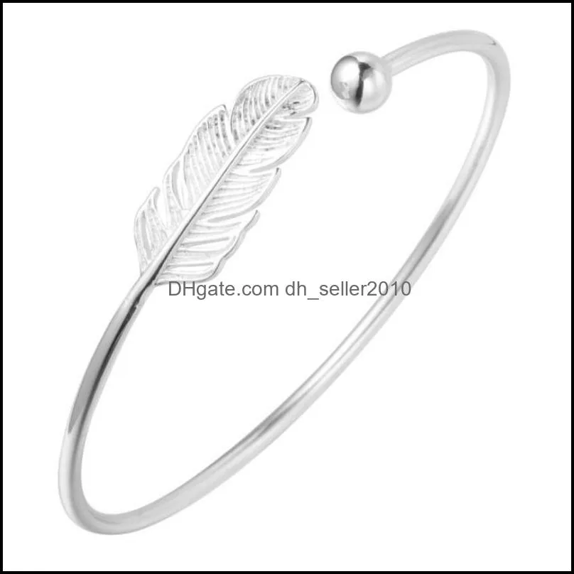 New Fashion 925 Sterling Silver Jewelry Not Allergic High-quality Female Simple Feather Small Ball Open Bracelet SB9 451 B3