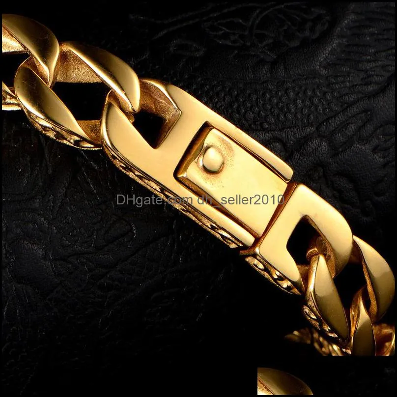 22cm Link Chain Fashion Gold Men`s Charm Bracelets Retro Mens High Quality Cool Male Biker Jewelry Accessory