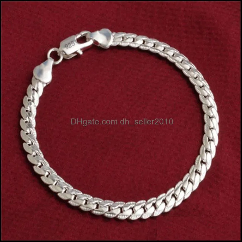 925 Sterling Silver 6MM Full Sideways Bracelet For Women Men Chain 20cm Bracelet Fashion Wedding Engagement Jewelry 1217 T2