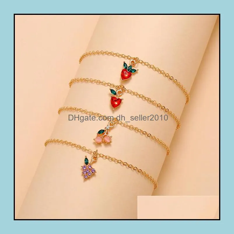 4Pcs/Set Women Anklets Chains Fruit Pattern Beach Barefoot Sandals Chain Leg Bracelets Foot Bracelet Ankle Jewelry508 T2