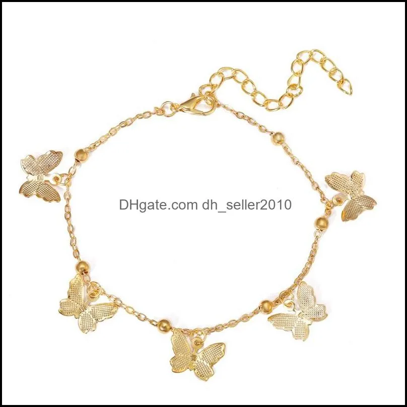 Foot Jewelry Temperament Hollow Butterfly Double Diamond Tassel Foot Chain Rose Gold Anklet Gold