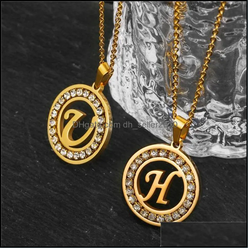 Stainless Steel 26 letters A-Z Necklace NEW Crystal Rhinestone Necklaces For Women Wedding Valentine`s Day Gifts 5628 Q2