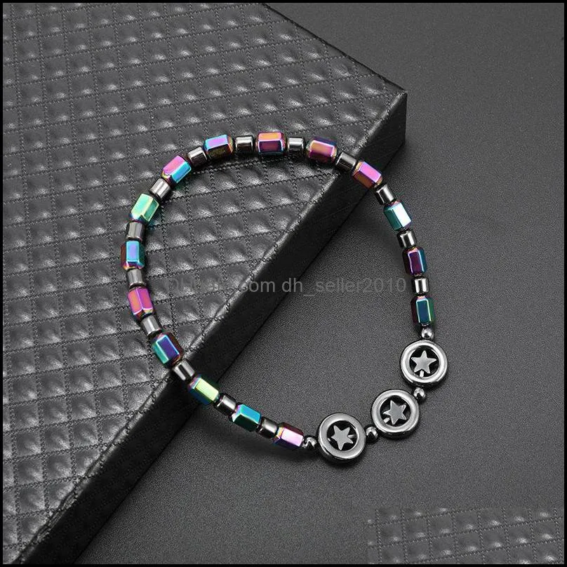 Magnetic oval hematite stone bead Anklets bracelet Rainbow Star women Summer beach Health Energy Healing anklets model foot Jewelry