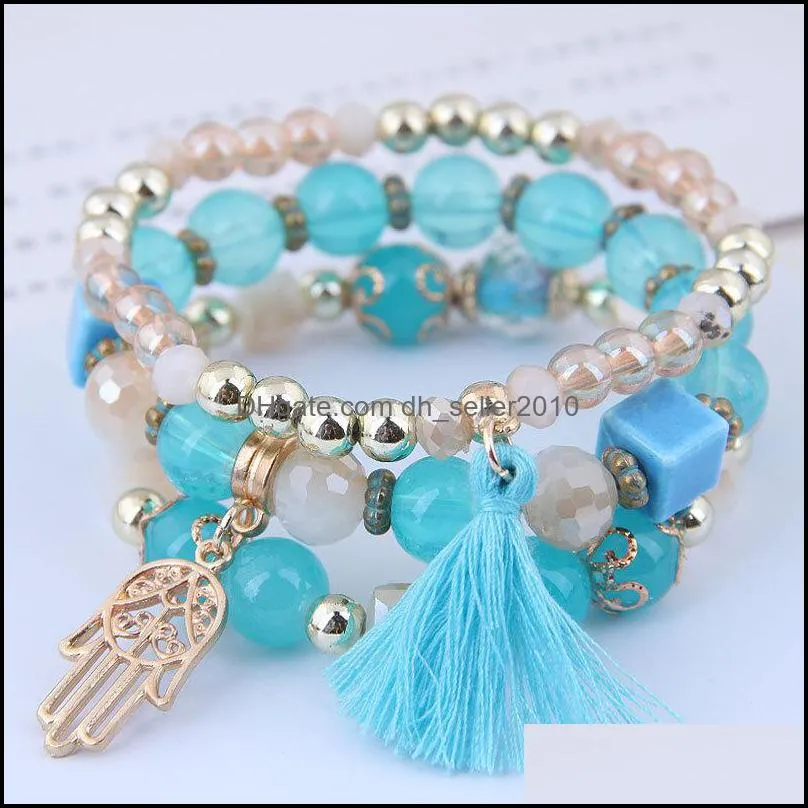 5 Colors Bohemian Beaded Bracelets Set Multilayer Palm Tassel Pendant Temperament Bracelet for Women Girls Fashion Jewelry Gift 578 Q2