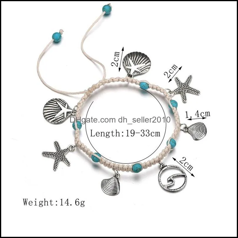 Bohemian Starfish Stone Anklets Set For Women Vintage Handmade Wave Anklet Bracelet on Leg Beach Ocean Jewelry BB173 135 W2