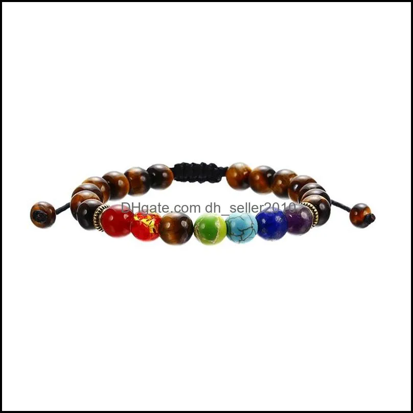 7 Chakra Natural Stone charm Bracelets Tiger eye Lapis lazuli amethyst Frosted beads chains rope Bangle For women Men Crafts Jewelry 94