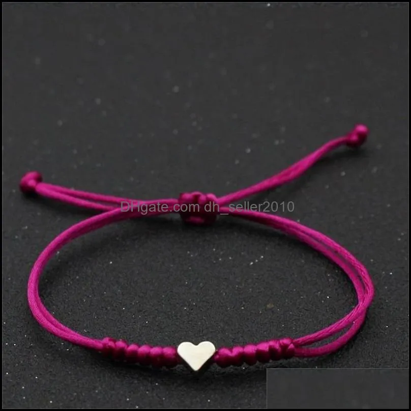 7Gold Silver Love Heart Charm Bracelet Women Men Lovers` Wish Good Lucky Red String Braided Adjustable Couple Bracelets 437 Z2